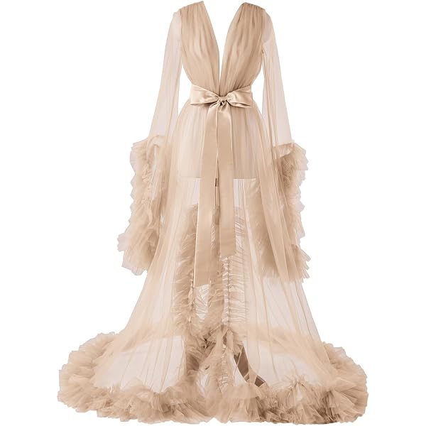 MAYILNSIN Sexy Illusion Long Tulle Robe Puffy Bridal Lingerie Bathgown Maternity Gown For Photoshoot Gown Red Long Wedding Scarf