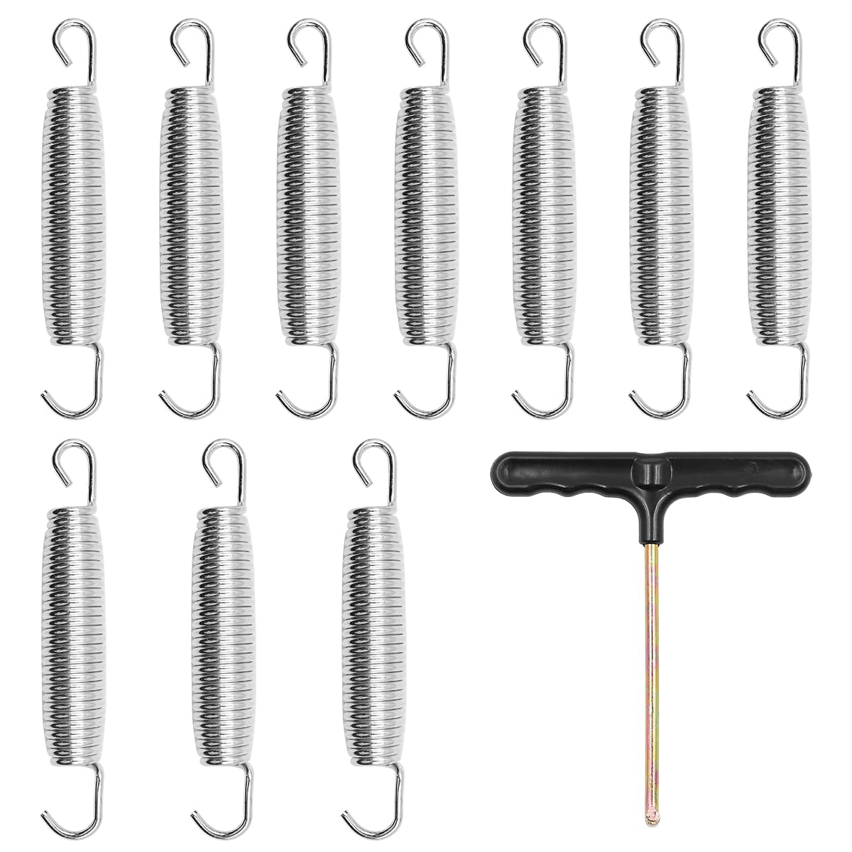 ZONADAH 10 Pack 13.5cm Trampoline Springs with T-Hook, Heavy Duty Galvanised Steel Dual Hook Replacement Parts, Rust Resistant Outdoor Trampoline Accessories for Garden Backyard