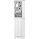 Spirich Home Freestanding Storage Cabinet with Three Tier Shelves, Tall Slim Cabinet, Free Standing Linen Tower, White