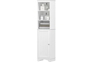 Spirich Home Freestanding Storage Cabinet with Three Tier Shelves, Tall Slim Cabinet, Free Standing Linen Tower, White