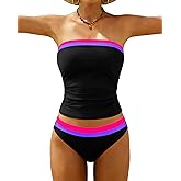 Jolefille Tankini Swimsuits for Women Two Piece Strapless Bandeau Bathing Suits Tops Full Coverage Modest Swim Suits 2026