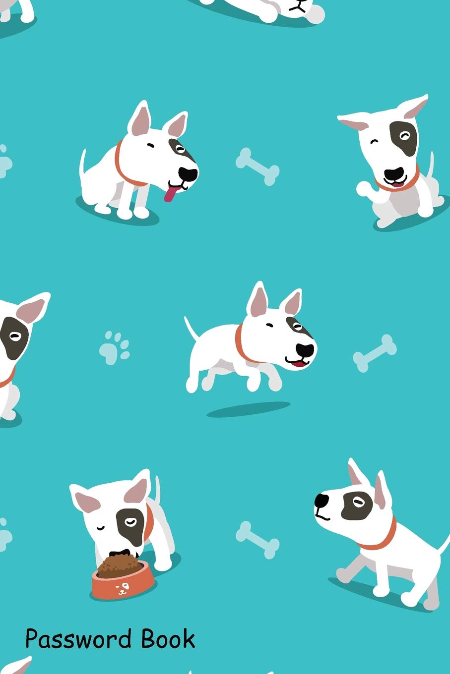 Password Book: Include Alphabetical Index With Cartoon Character Bull Terrier Dog Seamless Pattern