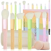 LULUCOLORS 18-Pcs Makeup Brush Set for Beginners - Travel-Friendly with Soft Arthritis-Friendly Handles & Non-Shedding Bristles | Includes Storage Bag, Eyeshadow Brushes & Sponges (Multi-Color)