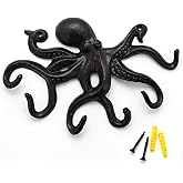 ChasBete Key Holder for Wall, Octopus Coat Hooks Wall Mounted Towel Hooks, Heavy Duty Key Hooks Decorative with 6 arms