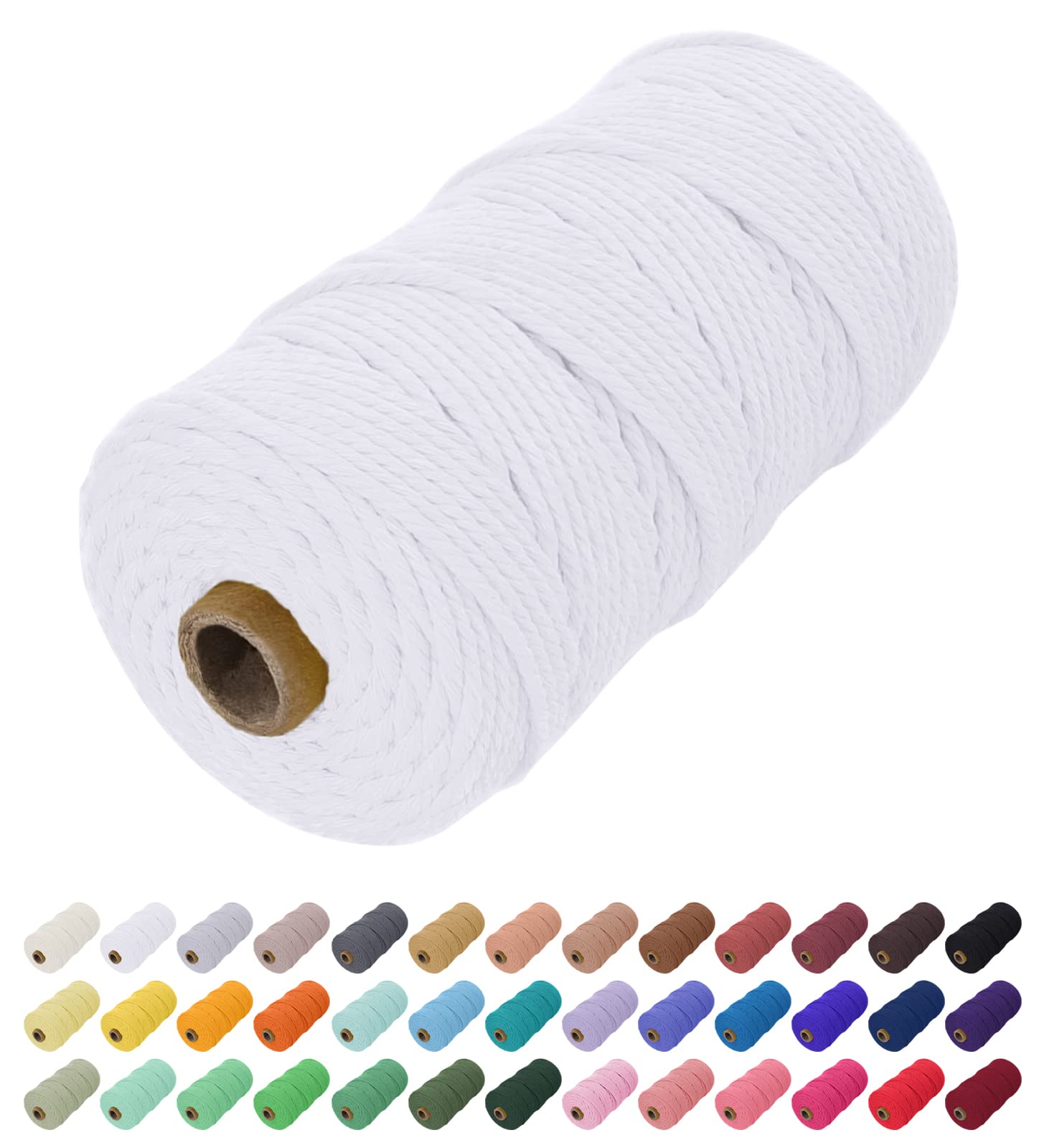 Uiopa Macrame Cord 2mm x 200m, Natural Cotton Cord Coloured Macrame Yarn Soft Rope, Macrame String Cotton Twine for Crafts, Plant Hanger, Wall Hanging, Wrapping, Christmas Decorations (White)