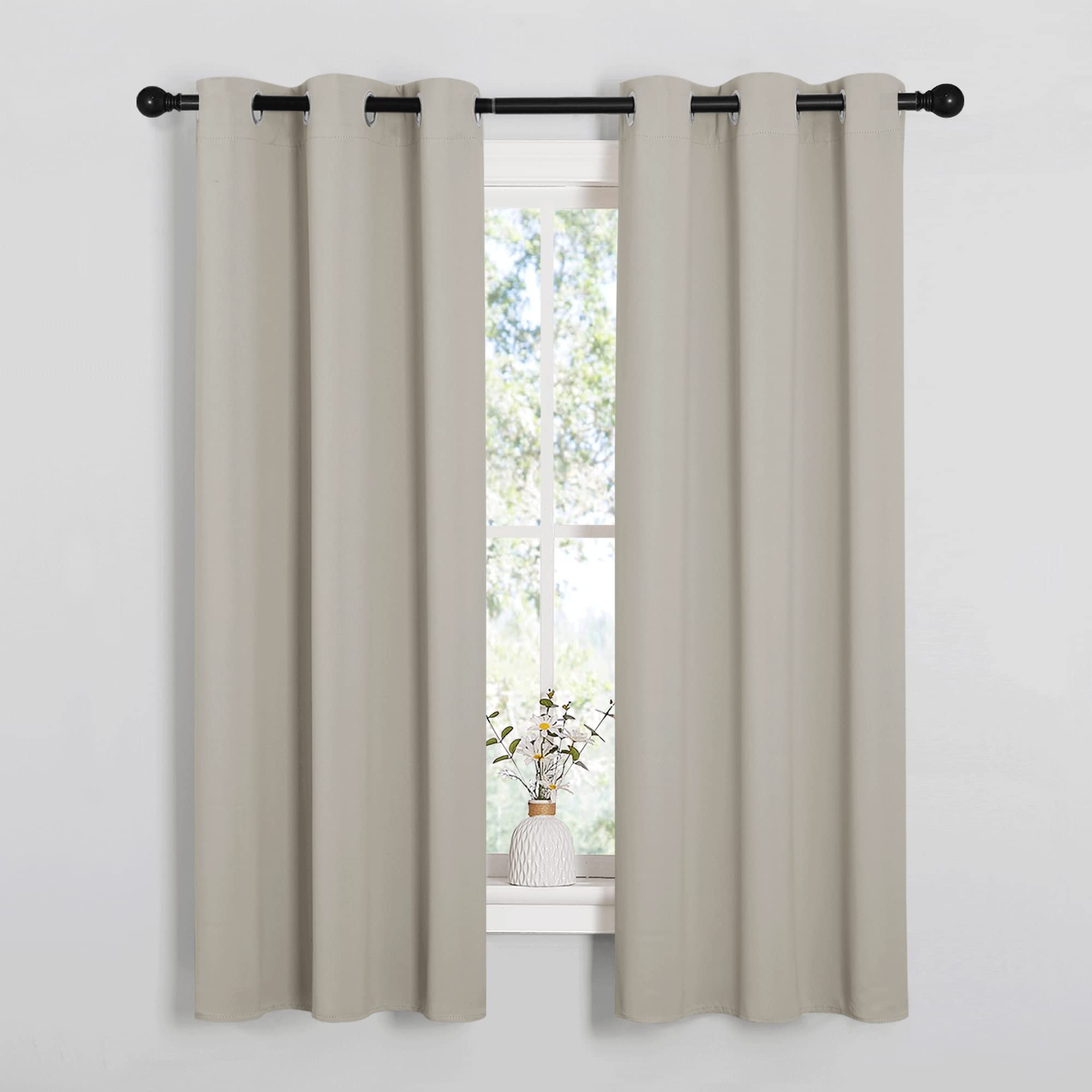 Photo 1 of NICETOWN Kitchen Curtains, Short Curtains for Bedroom Windows, Thermal Insulated Room Darkening Curtain Panels for Girls Room, Cafe (Natural, 34" W by 63" L, 1 Pair)