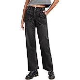 EMMIOL Baggy Jeans Women Straight Leg Mid Rise Cute Trendy Y2K Boyfriend Loose Fit Denim Pants,Black,Large