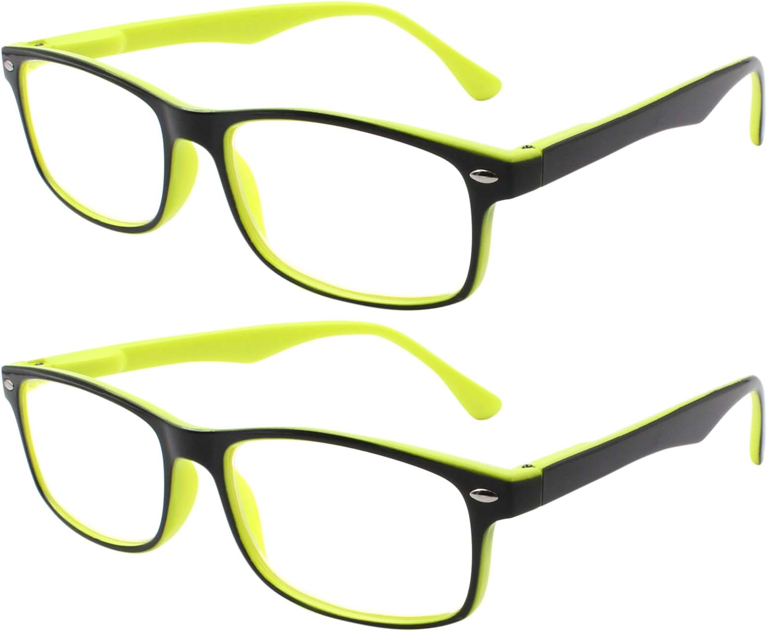 TBOC Reading Glasses Eyeglasses Eyewear - (Pack 2 Units) Bicolor Yellow and Black Frame +2.00 Optical Power Presbyopia Eye Strain Vision Lenses Men Women Unisex Design Computer Phone