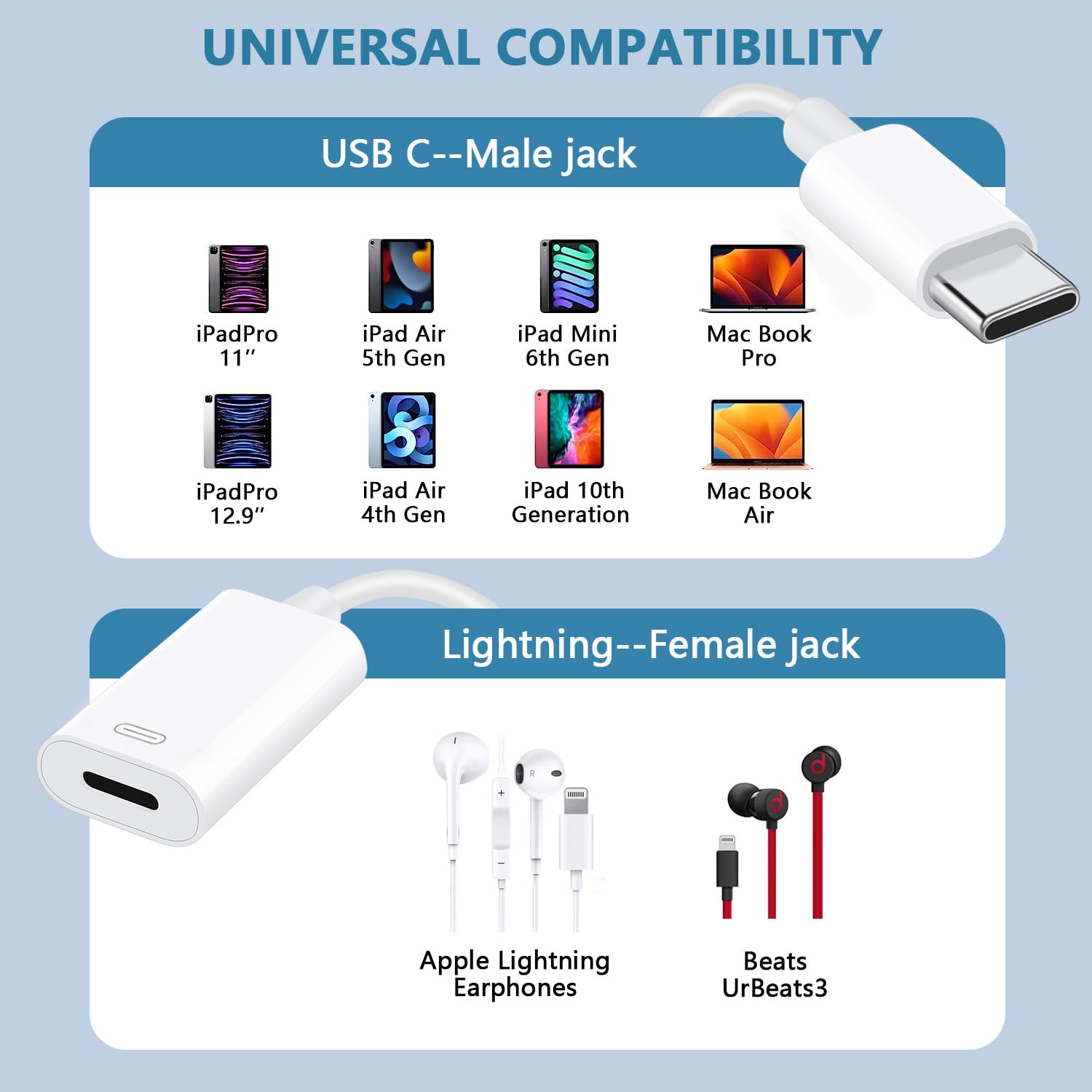 USB C to Lightning Headphone Audio Adapter for iPhone 16 15 Plus Pro Max with Charge Data,Type C Male to Female Lightning Earphone Converter Dongle for iPad Pro Air Mini MacBook