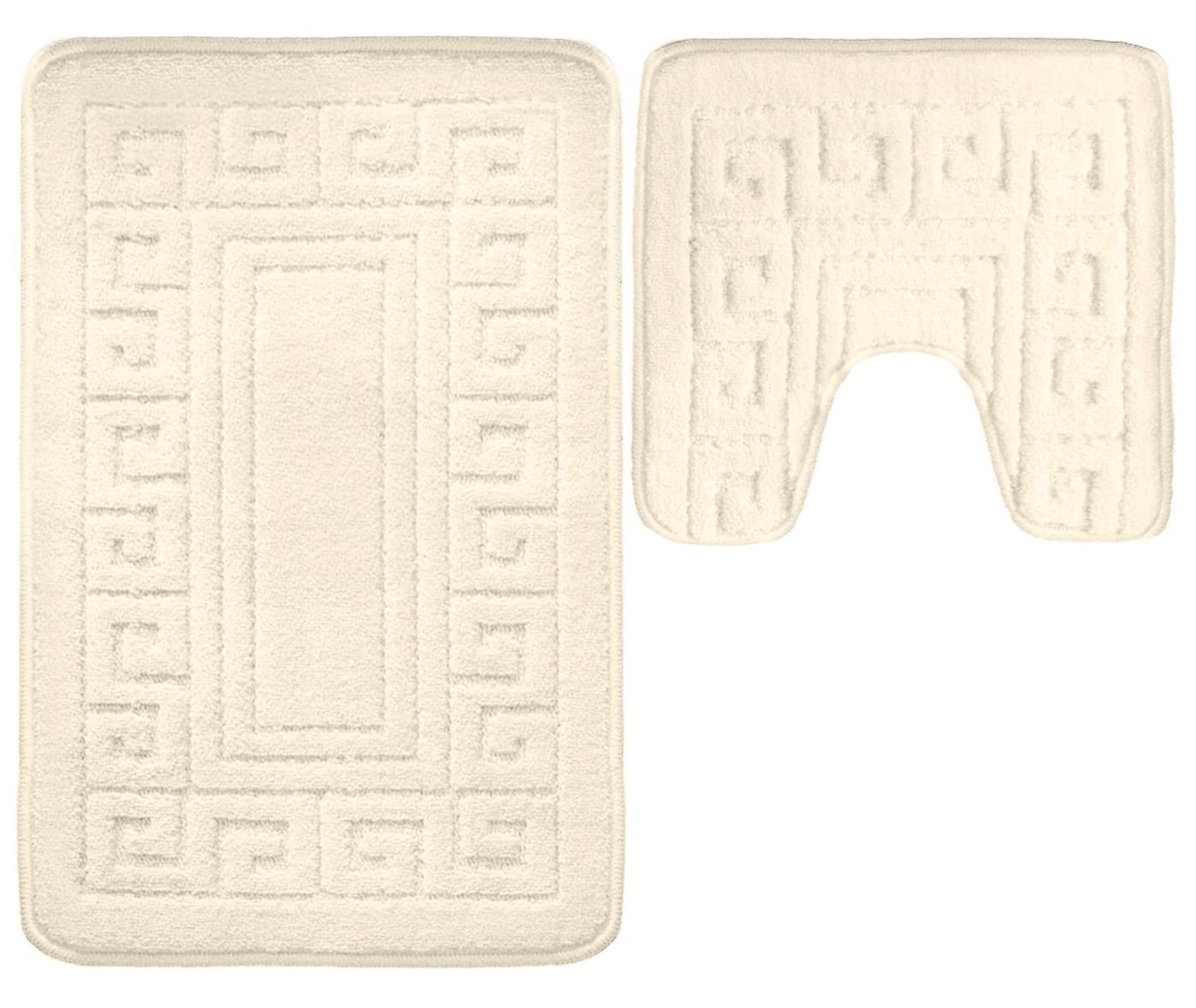 vingardium leviosa VL 2 Piece Greek Bath Mat Non Slip and Highly Absorbent Bath Mat 100% Polypropylene Washable Pedestal Bathroom Mat Rug (CREAM)