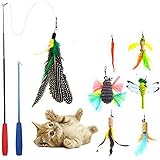 JTEEY Cat Toys Interactive,9 Packs Retractable Cat Toy Wand, Cat Feather Toy, Assorted Refills Teaser Exerciser Wand Toy Set,