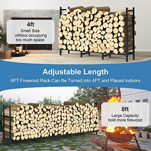 8ft Firewood Rack Outdoor with Cover Combo Set