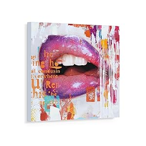 Pinetree Art Sexy Lips Canvas Artwork Pink Wall Art Painting for Bedroom Decor Printing Pop Art Home Decoration for Livingroom (B, Medium)