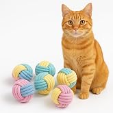 Zasle No Catnip Cat Toy Balls, 6 Pack Crinkle Chew Toys (Pastel) | Soft woven rope, gentle on teeth &amp; gums, 1.7" lightweight balls, 3 colors, quiet rustling sound, safe for all ages
