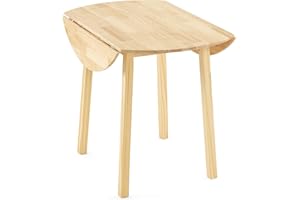 VINGLI 35" Solid Wood Folding Dining Table, Drop Leaf Kichen Dining Room Desk for Small Spaces, Small Kitchen, Expandable Folding Round Table for Home, Apartment,Office, Light Oak