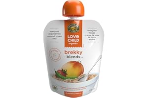 Love Child Organics Brekky Blends Mangoes, Strawberries + Ginger Puree, 128 ml (Pack of 12), Gluten Free, by Nature's Path