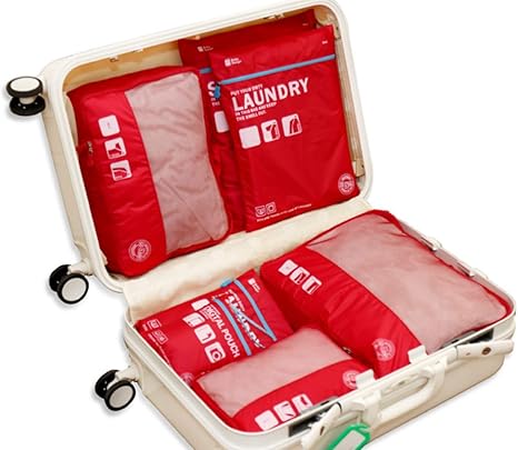 Amazon Co Jp Tabitora タビトラ スーツケース整理用インナーバッグ 7点セット アレンジケース 手持ち付き 収納バッグ 軽量旅行 便利グッズ 小物整理 プレゼント ギフト トラベルポーチ 防水 大容量 オーガナイザー 出張整理整頓 レッド 7点セット 旅行用品 旅行