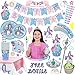 Unicorn Mermaid Party Supplies Set, Sturdy Birthday Decorations & Tableware in Rainbow Pastel Colors with Plates, Cups, Napkins, Straws, Cupcake Wrappers, Toppers, Banner, Table Cover, Tiara, & Wand