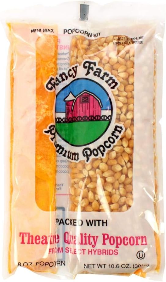 Fancy Farms Popcorn Mini-Max Kit - 10.6 oz. kit, 24 per case