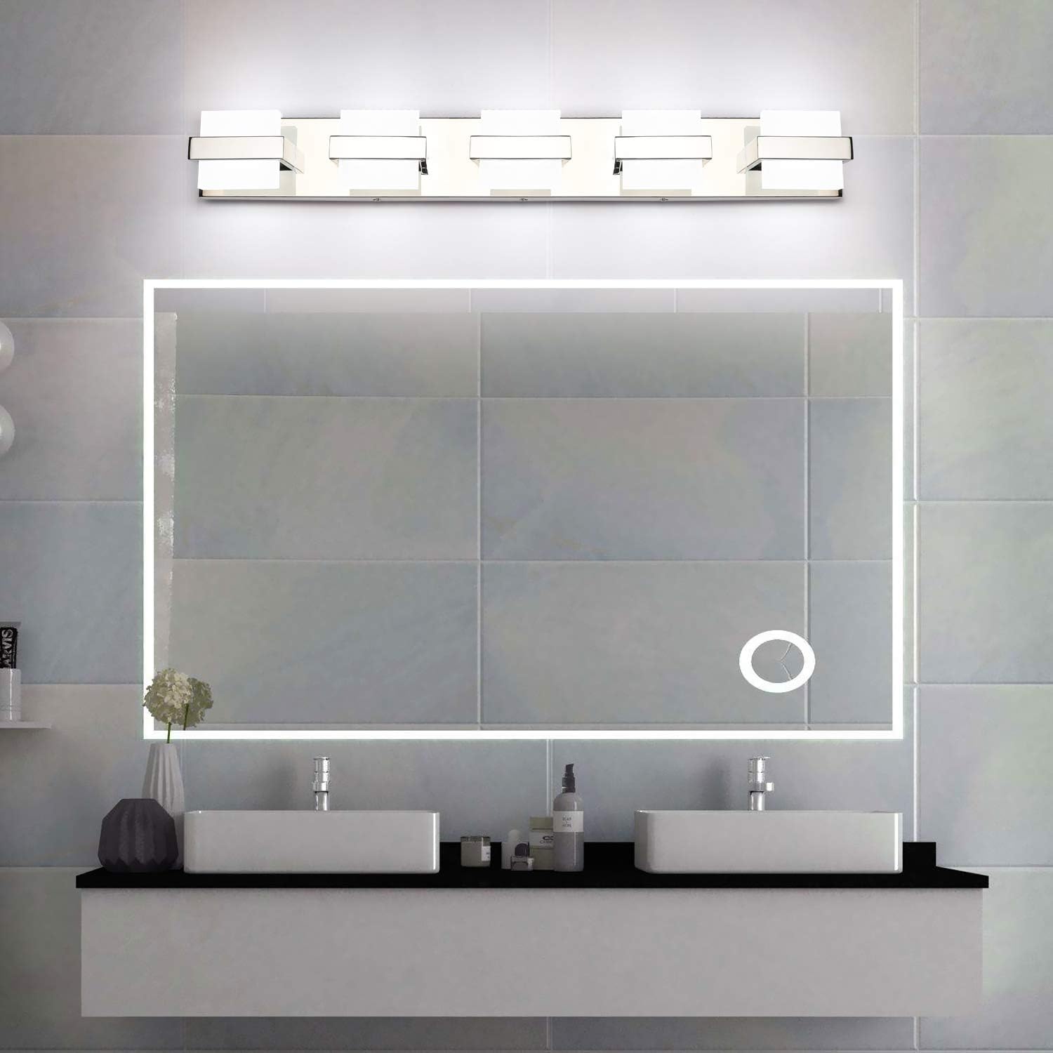 SOLFART Modern Bathroom Vanity Lights 5 Lights LED Over Mirror Fixture Acrylic Stainless Steel Wall Light - - 