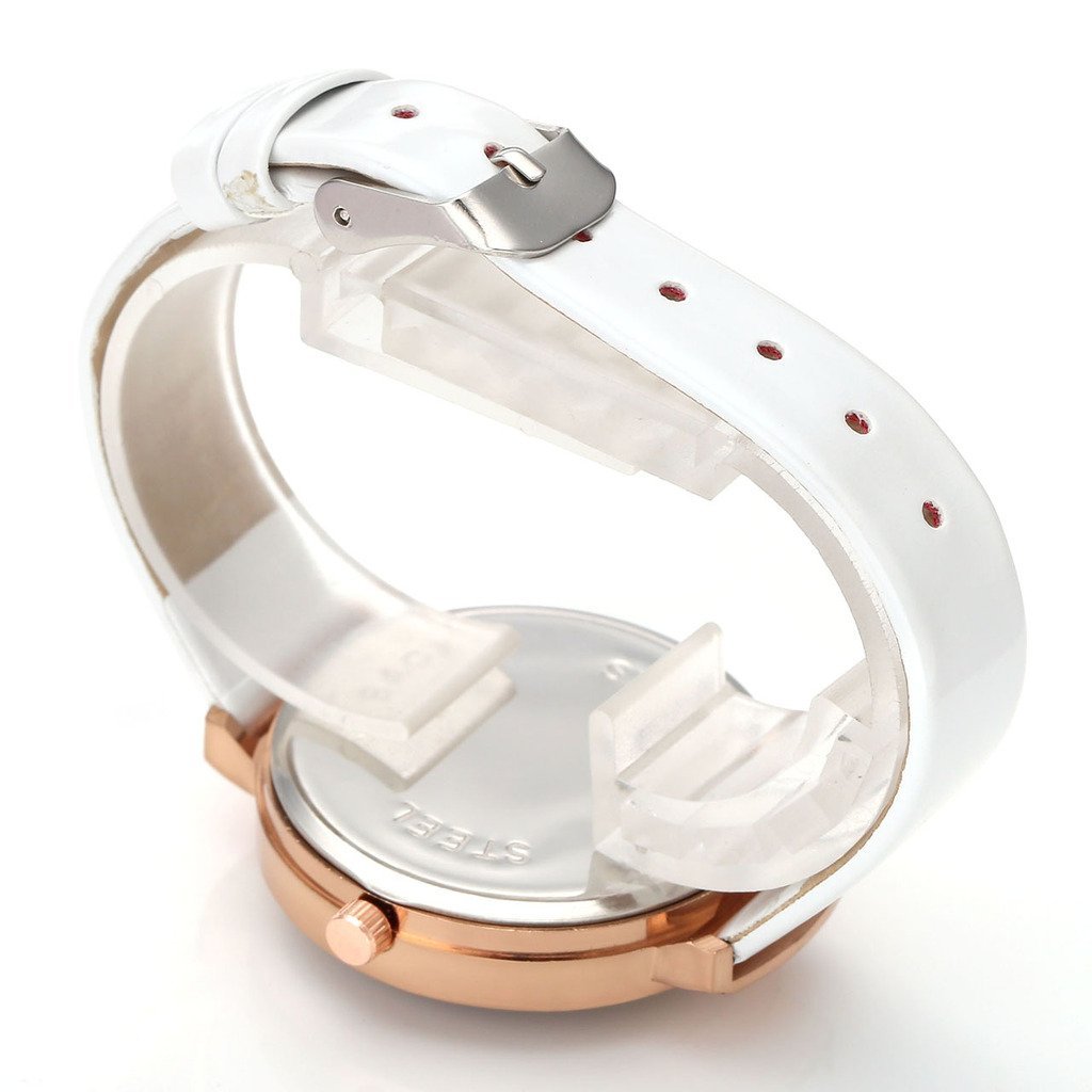 JSDDE Uhren,Elegante Damen Armbanduhr Braunglas Glitzer Dial XS Slim PU Leder-Band Ladies Dress Analog Quarzuhr,Weiss