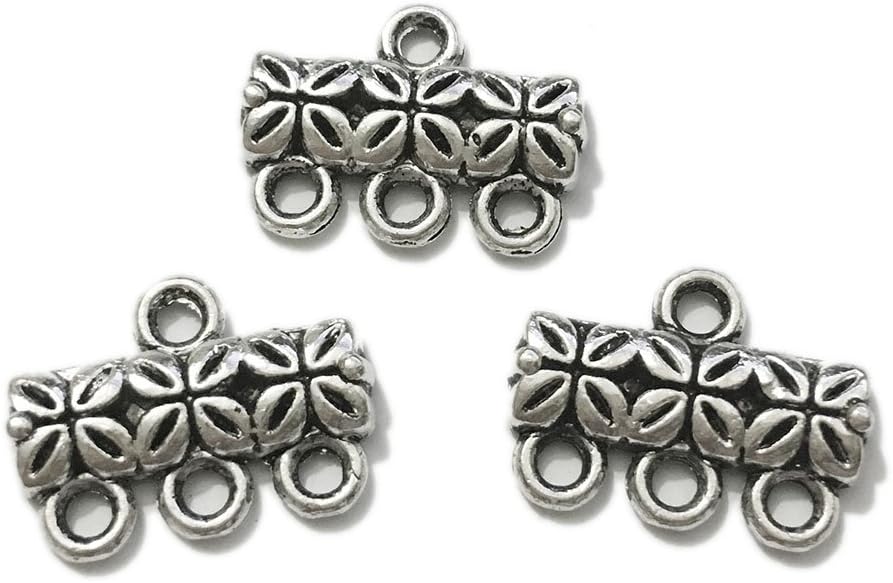 20pcs Component Multilayer Clasp Buckle Necklace Bails Connector Tassel Chains (15mm 3 Hole, Antique Silver)