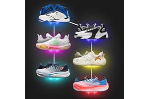 DTNESS 6Pcs Floating Shoe Display Shelf with LEDs, 8 x 3.9 Inch Clear Acrylic Wall Mounted Sneaker Rack, Glowing Levitating Shelves with 15 Screw Kits for Bedroom Gaming Room Shoe Store