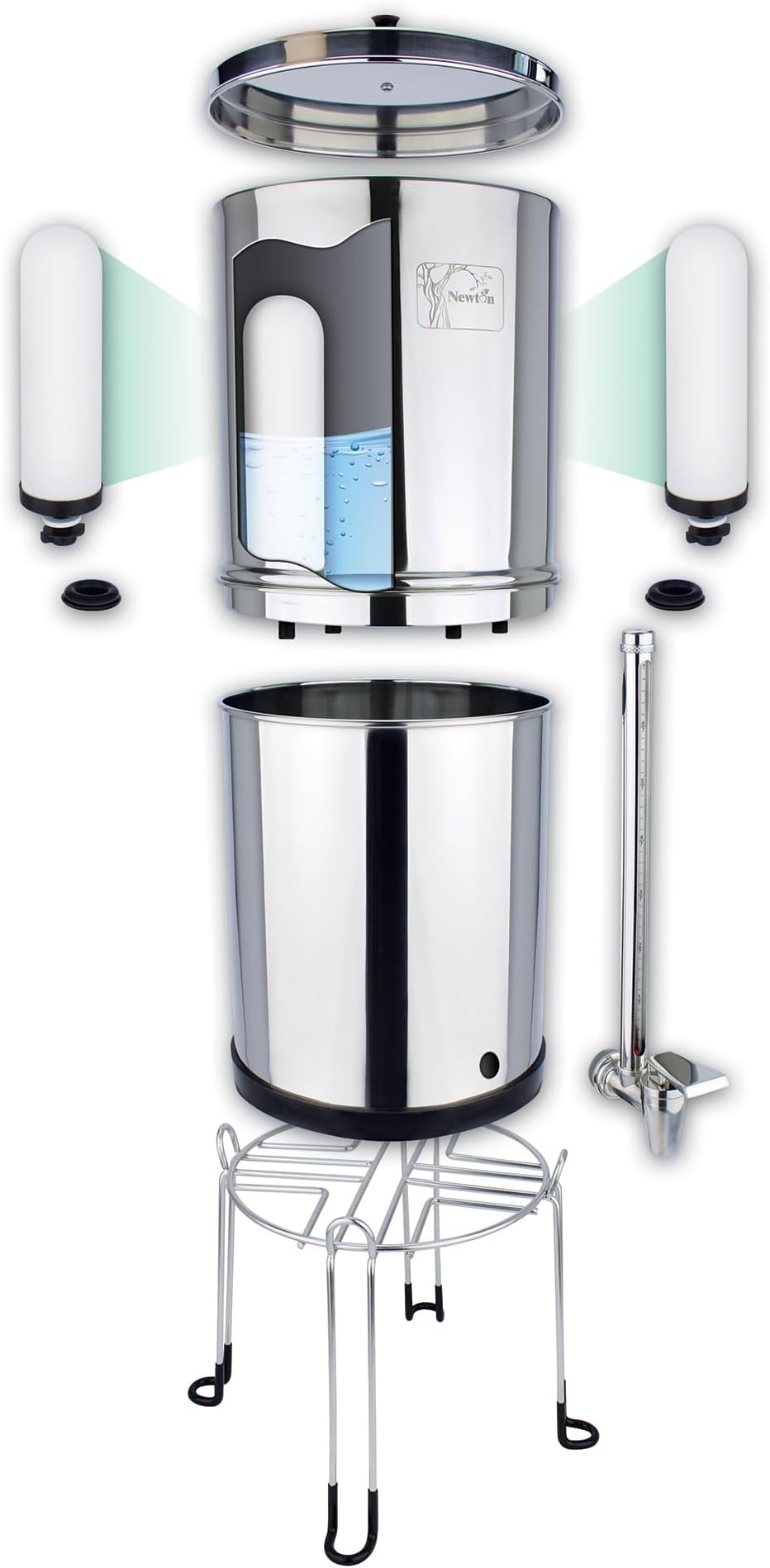 NEWTON Gravity Water Filter System Fluoride Limescale Heavy Metal 6L Stainless