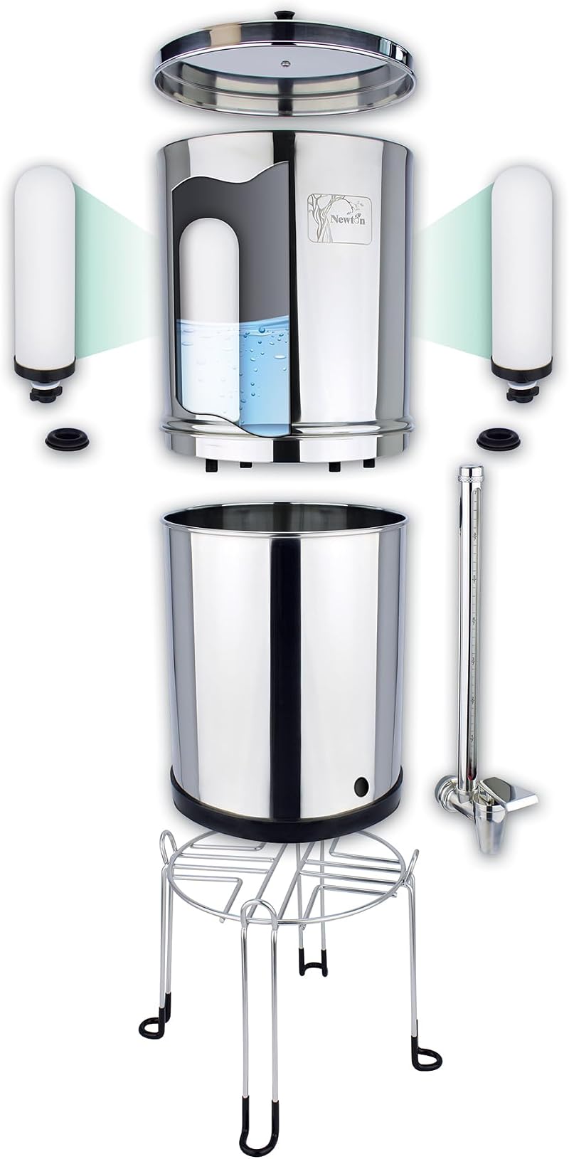 NEWTON Gravity Water Filter System Fluoride Limescale Heavy Metal 6L Stainless