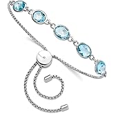 JewelryWeb 1.5mm 925 Sterling Silver Rhodium Plated Bluetopaz and Cubic Zirconia Adjustable Bracelet Link Bracelet for Women