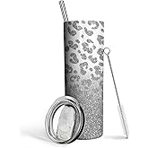 Heqianco Leopard Tumbler With Lid and Straw Cheetah Cup Leopard Print Skinny Tumbler Cheetah Print Cups Water Bottle Coffee Mug Gifts for Women