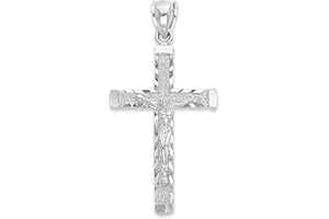 Golden Fire 925 Sterling Silver Crucifix Pendant - Jesus Piece Christian Jewelry for Him