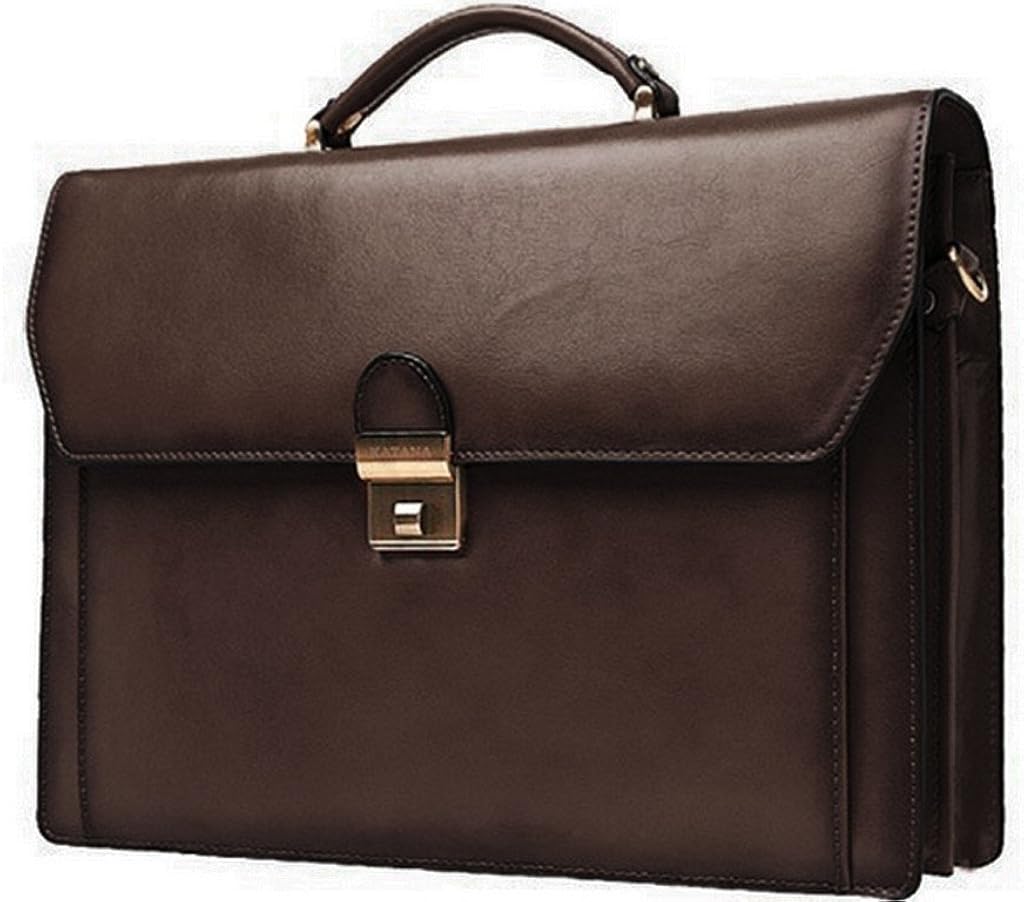 Katana Unisex Cartable refente de cuir vachette 2 soufflets Briefcase satchel, opacity, Chocolate, 38x28x10 cm