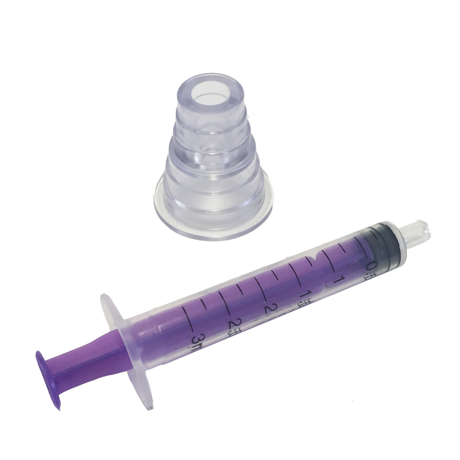 50 X 3ML QUALICARE ORAL ENTERNAL MEDICINE BABY ELDERLY DOSAGE NON-STERILE LATEX FREE DISPOSABLE PURPLE SYRINGES WITH BOTTLE ADAPTER
