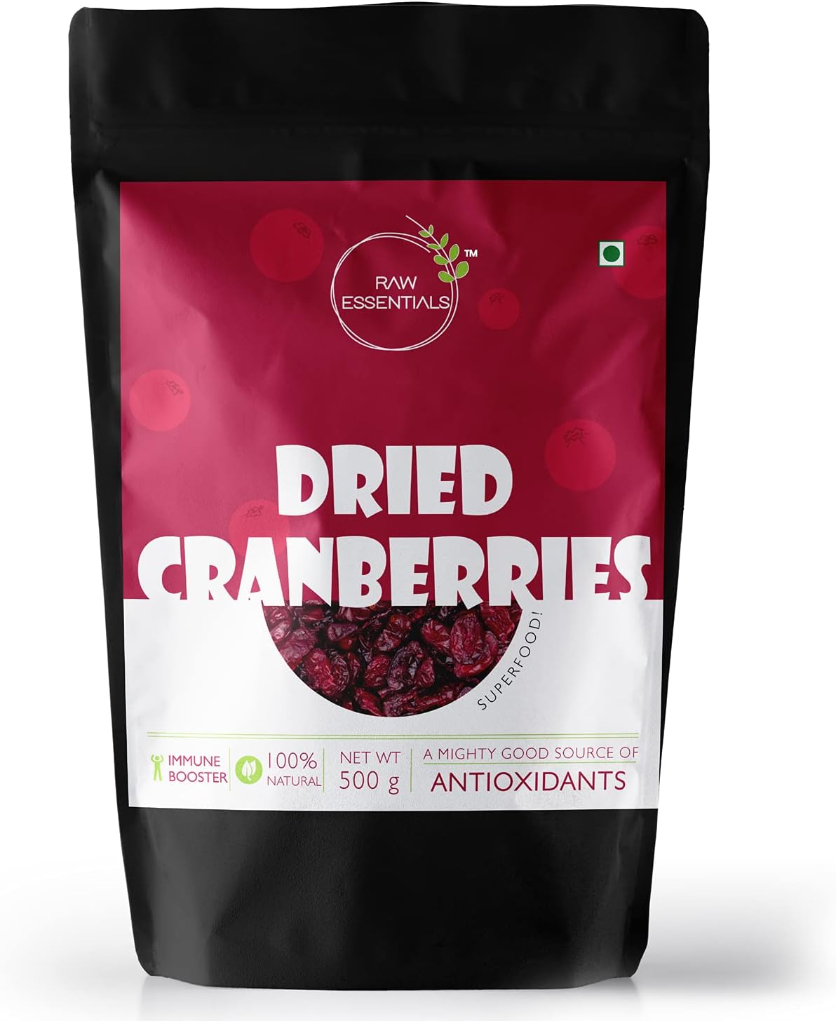Raw Essentials Whole Dried Cranberries, 500g [Antioxidant Rich