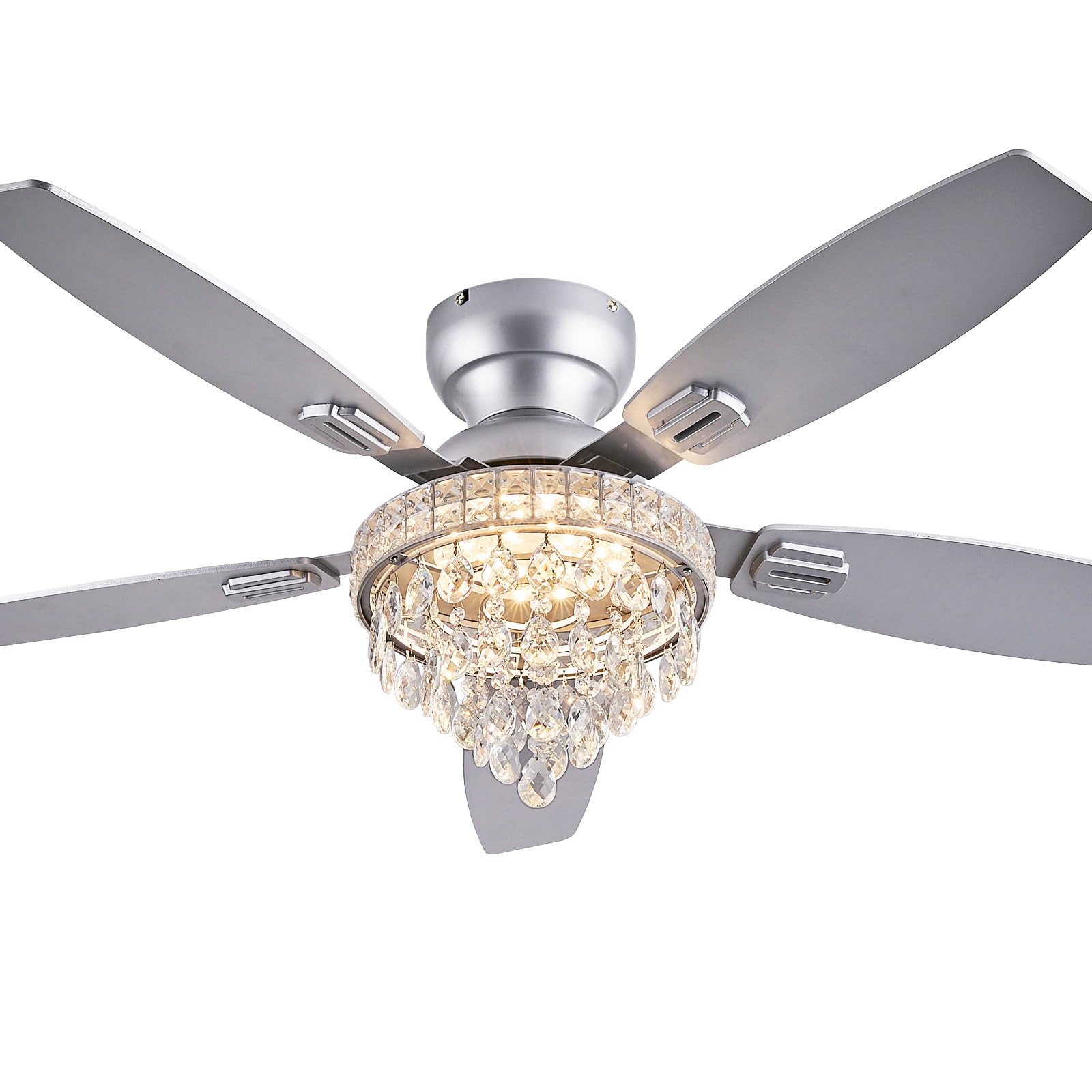 Photo 1 of Fanyank Crystal Ceiling Fan Fandelier with Lights-Ceiling Fans with Lights,50" Low Profile and Remote Control, Flush Mount, Reversible, Dimmable, Noiseless, Sliver Ceiling Fan for Bedroom