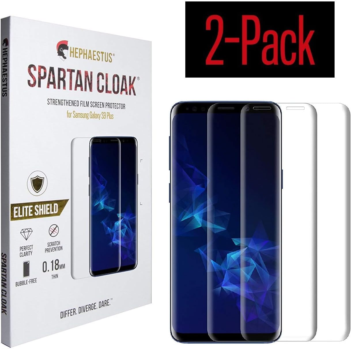 Hephaestus Galaxy S9 Plus Film Screen Protector SPARTAN CLOAK Lifetime Clear Full Coverage Case Friendly Anti-Scratch with Easy Bubble-Free Dry Installation for Samsung Galaxy S9 Plus (1-pack)