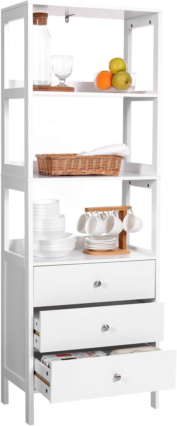 vasagle storage cabinet on And 3 Open Compartments Matte White Bbc163w01 Bathroom Tall Cabinet With 3 Drawers 55 X 30 X 155 Cm Scandinavian Style Vasagle Floor Cabinet Bathroom Furniture Home Kitchen