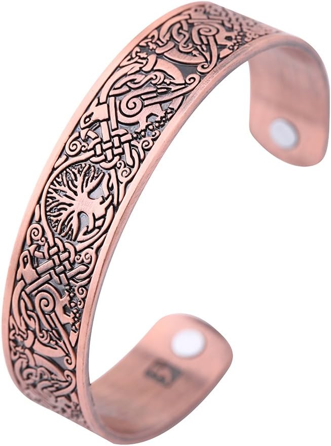 Viking Tree of Life Raven Crow Talisman for Protection Cuff Bracelet for Easing Fatigue,Blood Circulation