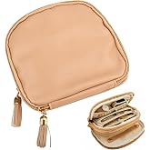 LYNCHAOXAN Khaki Small Travel Jewelry Pouch, Zipper Jewelry Organizer Bag with Multi-Compartment Storage for Rings, Earrings, Bracelets and Necklaces