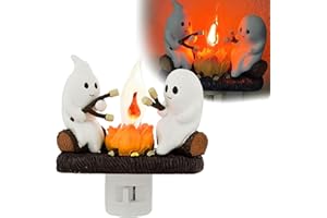 TIOMION Ghost Campfire Flickering Night Light, Ghosts Campfire Flicker Flame Halloween Nightlight, 3D LED Small Electric Faux Campfire Night Light, Halloween Nightlight Indoor Decorations (White-1 PC)