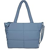 NOL Large Puffy Quilted Tote Bag for Women, Lightweight with Removable Strap & Zippered Compartments for Travel & Work