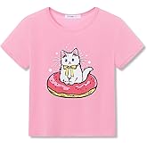 Dvenki Girls’ Graphic Tees - Gymnastics Theme, Roller Skating & Butterfly Shirts Smiling Face Print Casual Top Size 6-18