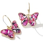 Gold Butterfly Dangle Earrings for Women - Lightweight Acrylic Butterfly Dangle Hoop Earrings for Mother Daughter Teen Girls