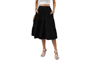 Lyrur Women's Floral Midi Skirt with Pockets High Elastic Waist Flowy Ruffle Casual Summer Boho Aline Skirts