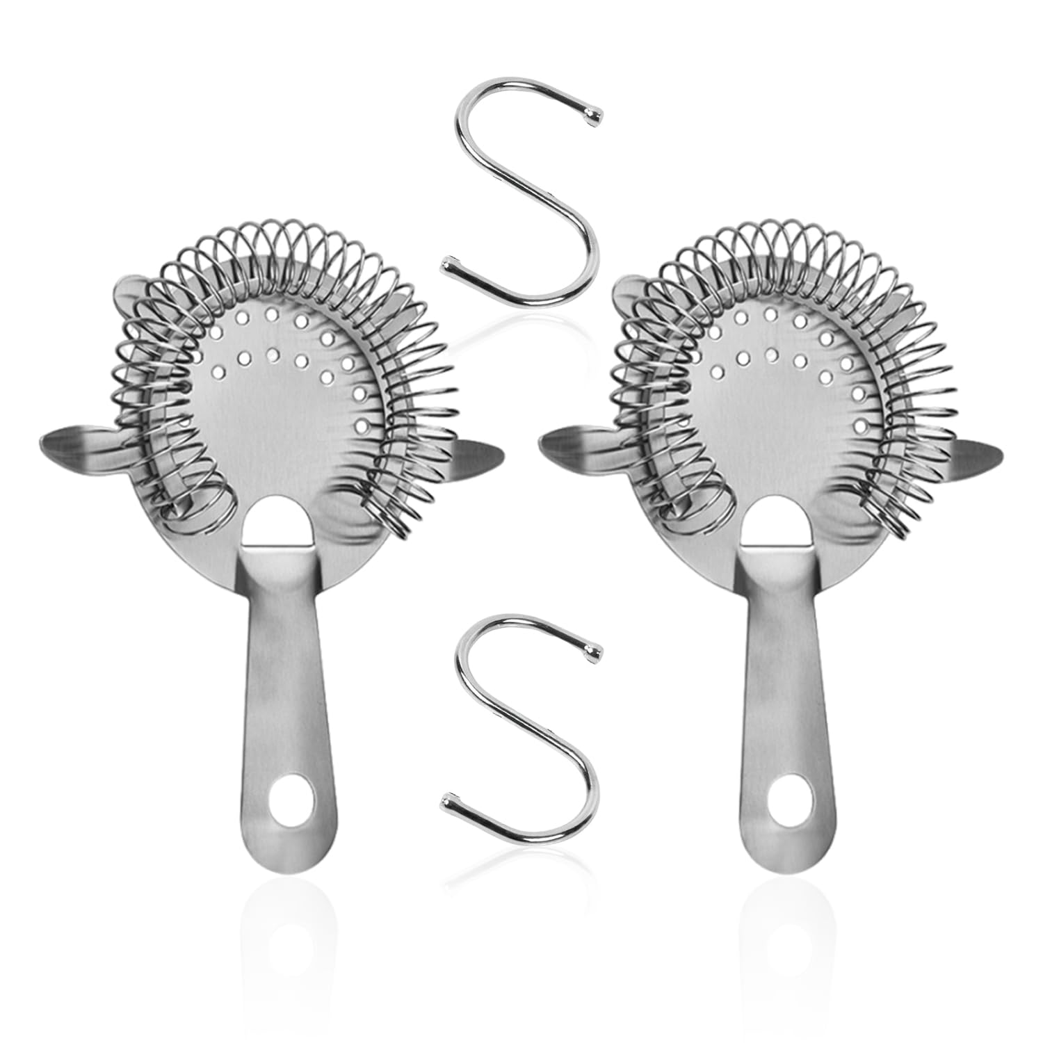 2 Pieces of Bartending Strainers, 2 Pieces of Storage S Hooks, Ice Filter Plate, Corner Strainer, Cocktail Ice Separator, Pipe Handle Strainer