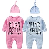 YSCULBUTOL Baby Twins Bodysuit Born Together Friends Forever Newborn Clothes Unisex Twin Outfits With Hat