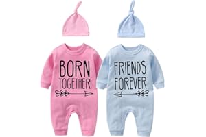YSCULBUTOL Baby Twins Bodysuit Born Together Friends Forever Newborn Clothes Unisex Twin Outfits With Hat