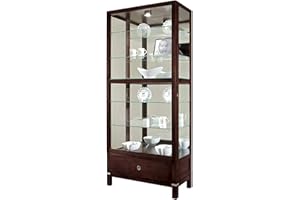 Howard Miller Williamson Curio Cabinet 680-515 – Espresso Finish Home Decor, Full-Extension Drawer, Five Glass Shelves, Six Level Display Case, Locking Slide Door, Halogen Light