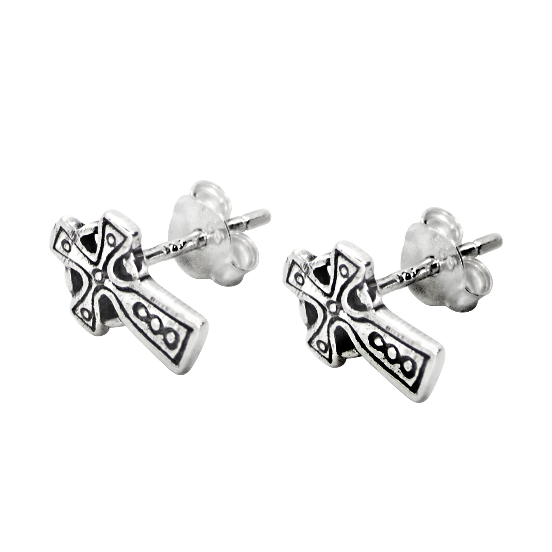 Cross Stud Earrings in Nickel-Free 925 Sterling Silver with Butterfly Fastening